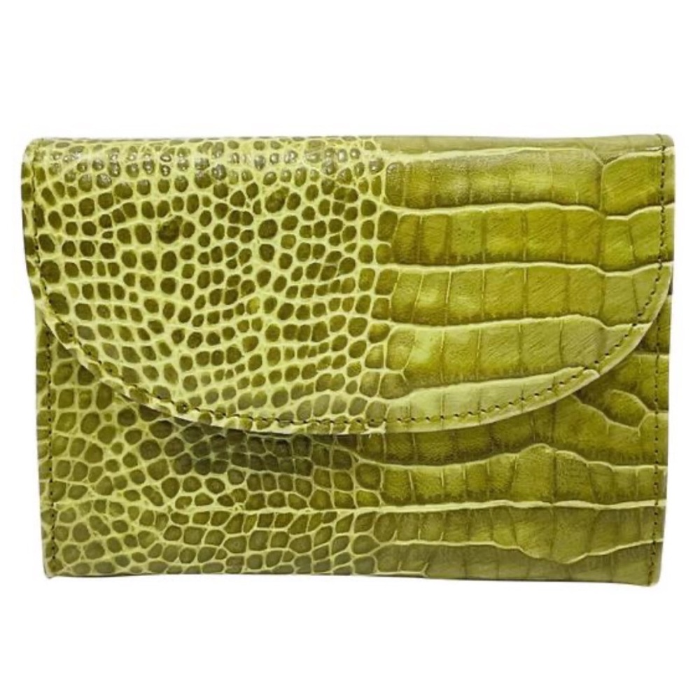 Giorgio Salvini green croc embossed leather small snap wallet